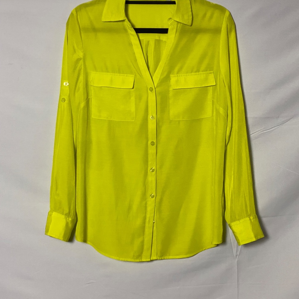 New York & Co.  Size Medium  Long sleeve button down blouse, in lime green.